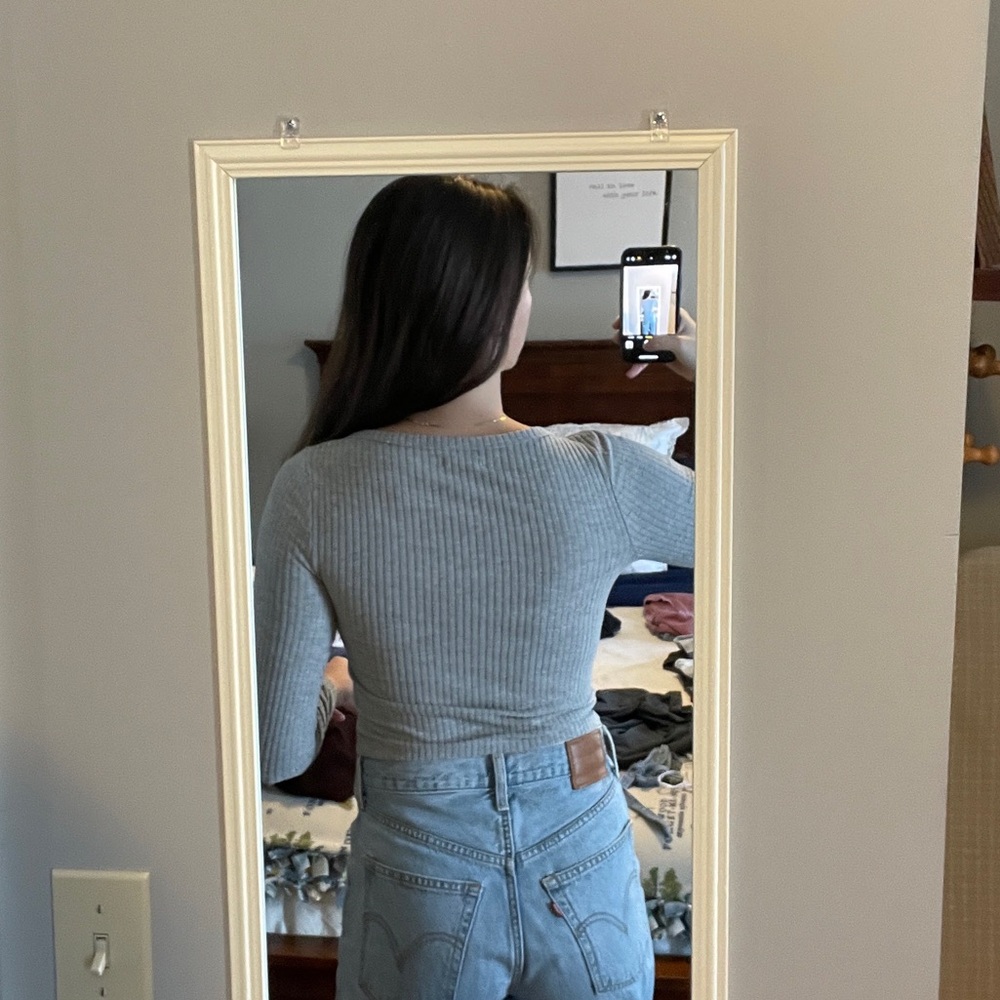 Wild Fable Gray Ribbed Button-Front Top - Picture 5 of 5